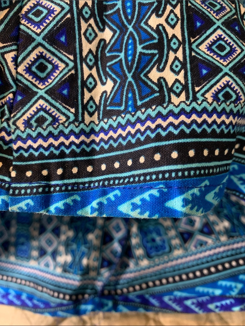 Bohemian Blue & White Cotton tribal tie waist smocked pocket maxi skirt small - Picture 14 of 14